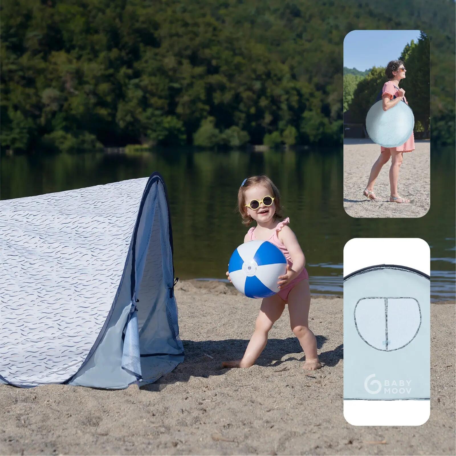 Tente anti-uv abri de plage bébé enfant moustiquaire - Vague Bleu 5/7