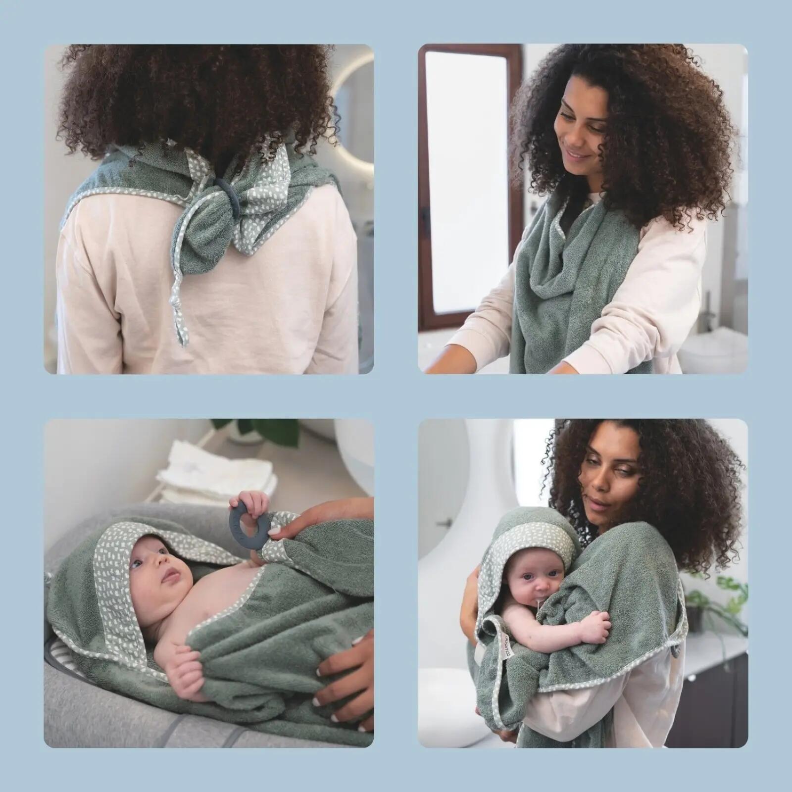 Cape serviette de Bain bébé coton biologique OekoTex - Dry'n Play - Vert 6/6
