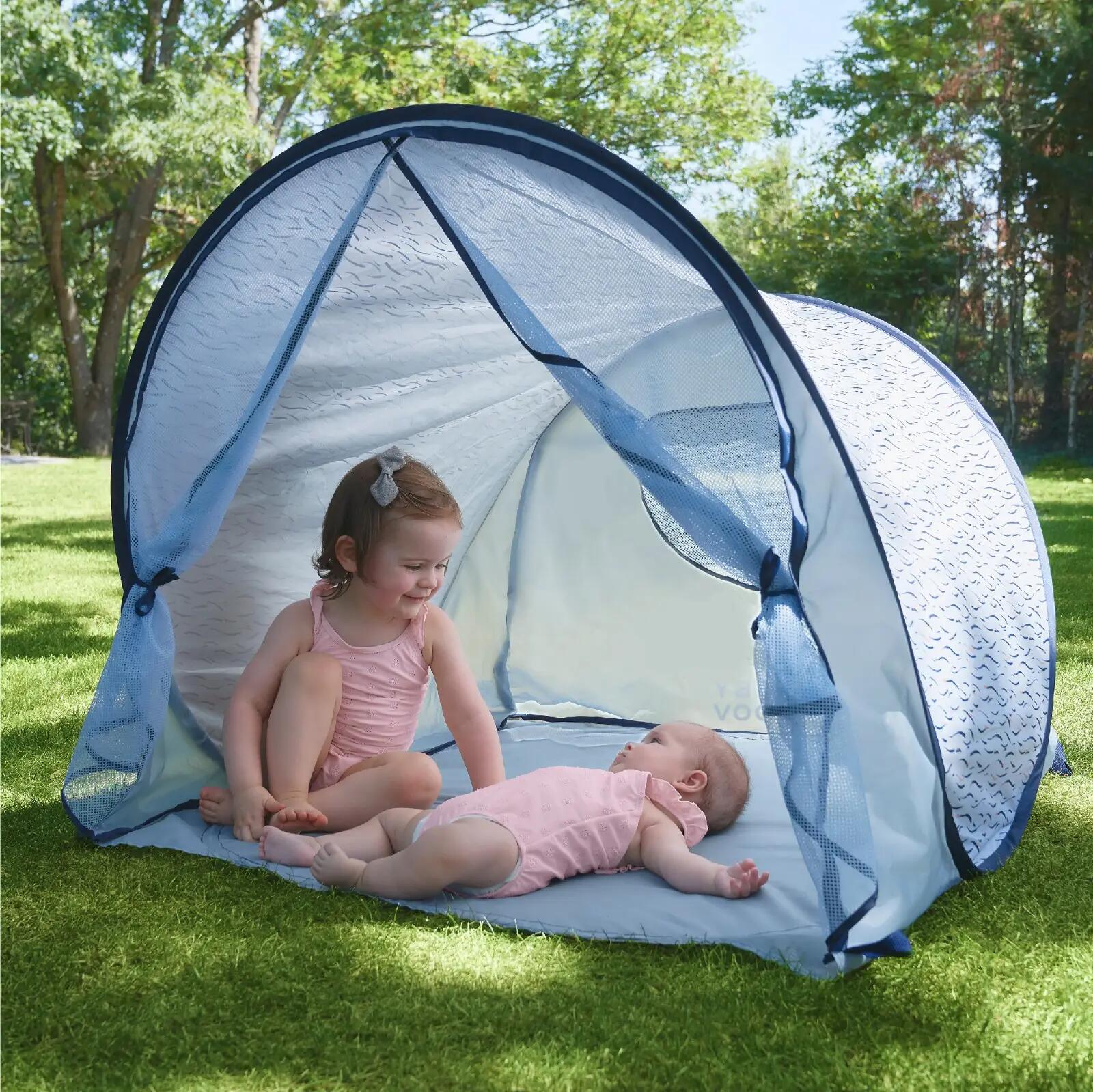 Tente anti-uv abri de plage bébé enfant moustiquaire - Vague Bleu 2/7