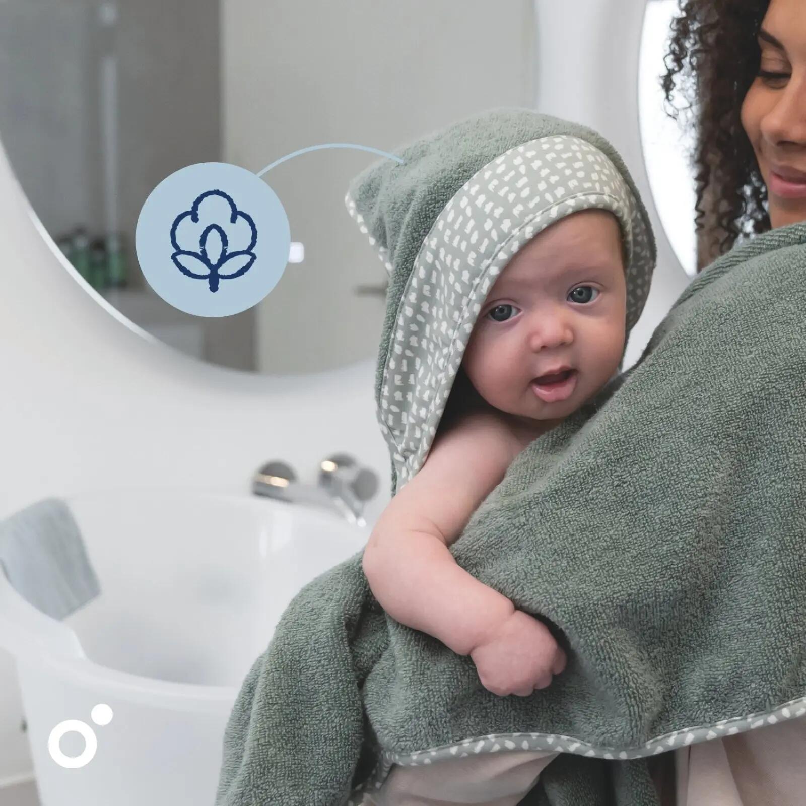 Cape serviette de Bain bébé coton biologique OekoTex - Dry'n Play - Vert 4/6