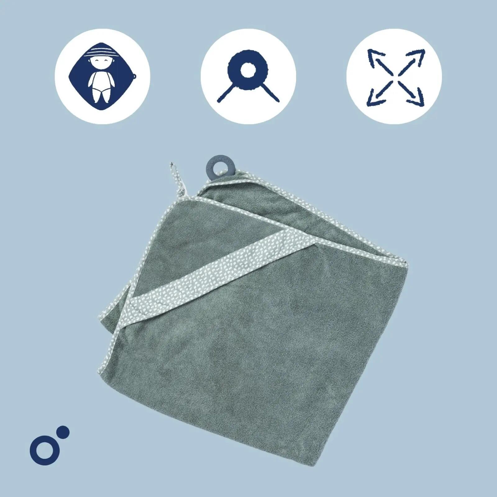 Cape serviette de Bain bébé coton biologique OekoTex - Dry'n Play - Vert 3/6