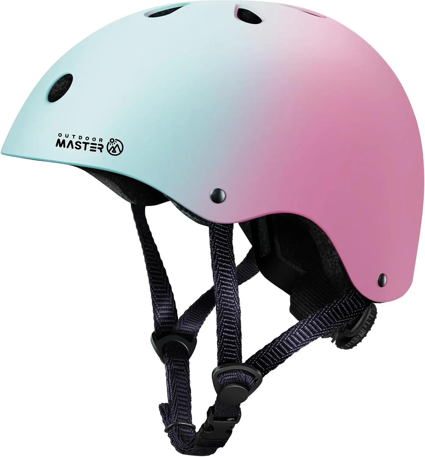 OutdoorMaster Kids Bike Helmet Adjustable Multi-Sport Blue Pink Gradient S