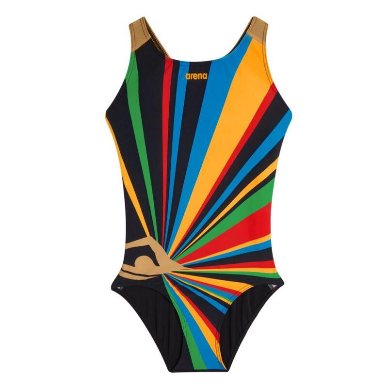 JUNIOR SWIMWEAR SIOBHAN FREESTYLE SWIMMER THIN STRIPE XBACK ONE PIECE - BLACK