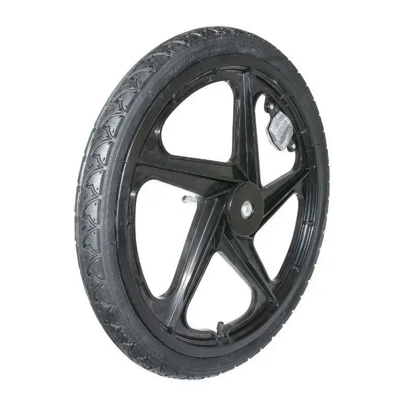 Plastic bicycle trailer wheel with tire for spindle hub with reflector P2R