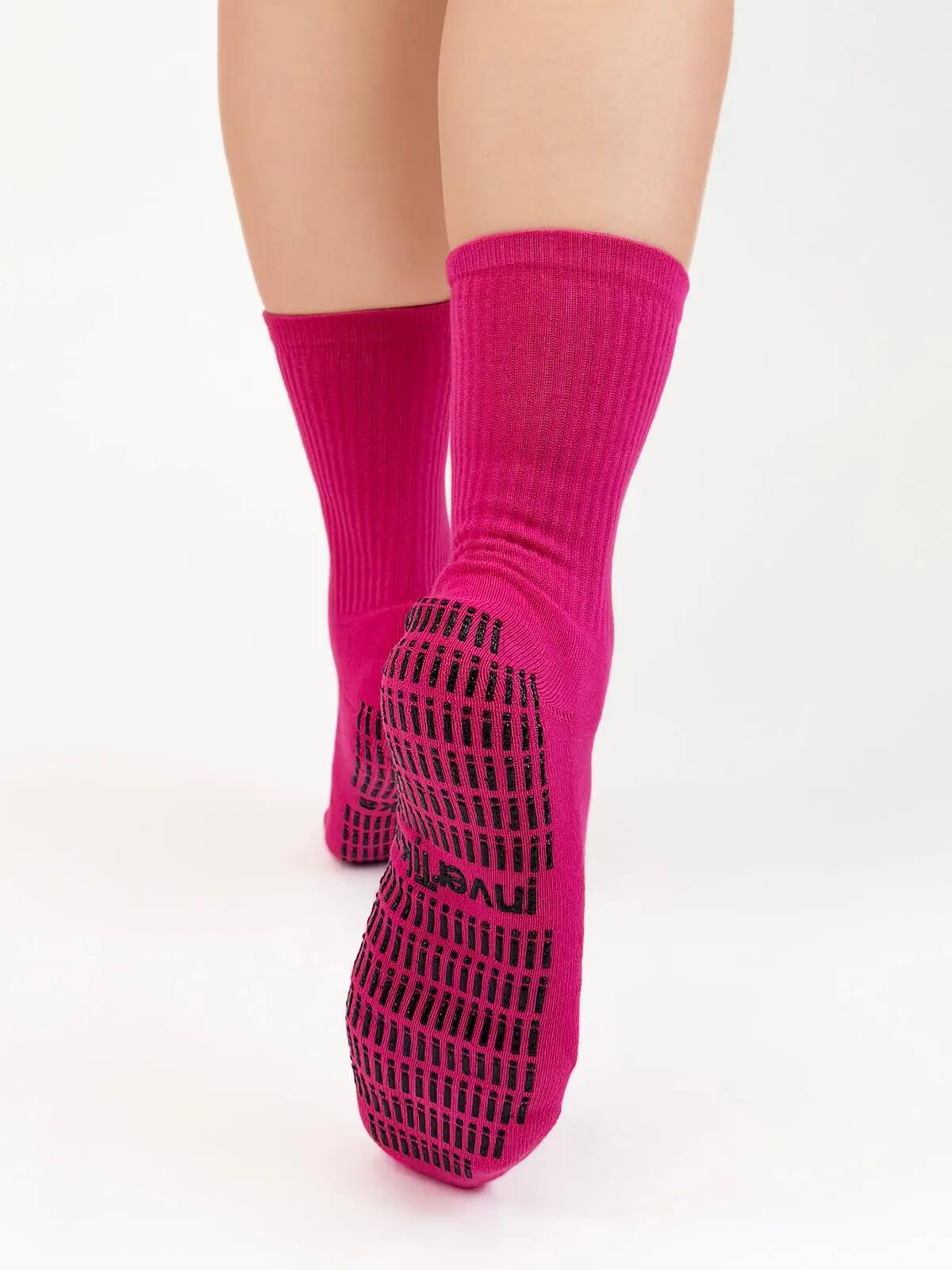 Calze sportive antiscivolo cotone soletta con grip allenamento Fucsia 3/5