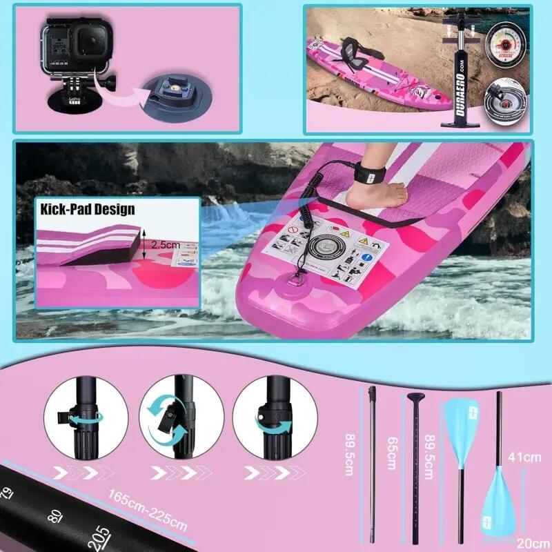 DURAERO 2-in-1-SUP/Kajak, 330×76×15 cm, 150 kg, Farbe Pink 6/7