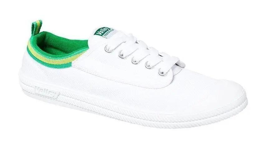 Dunlop Volleys International Mens Casual Lace Up Shoes Canvas - White/Green/Gold