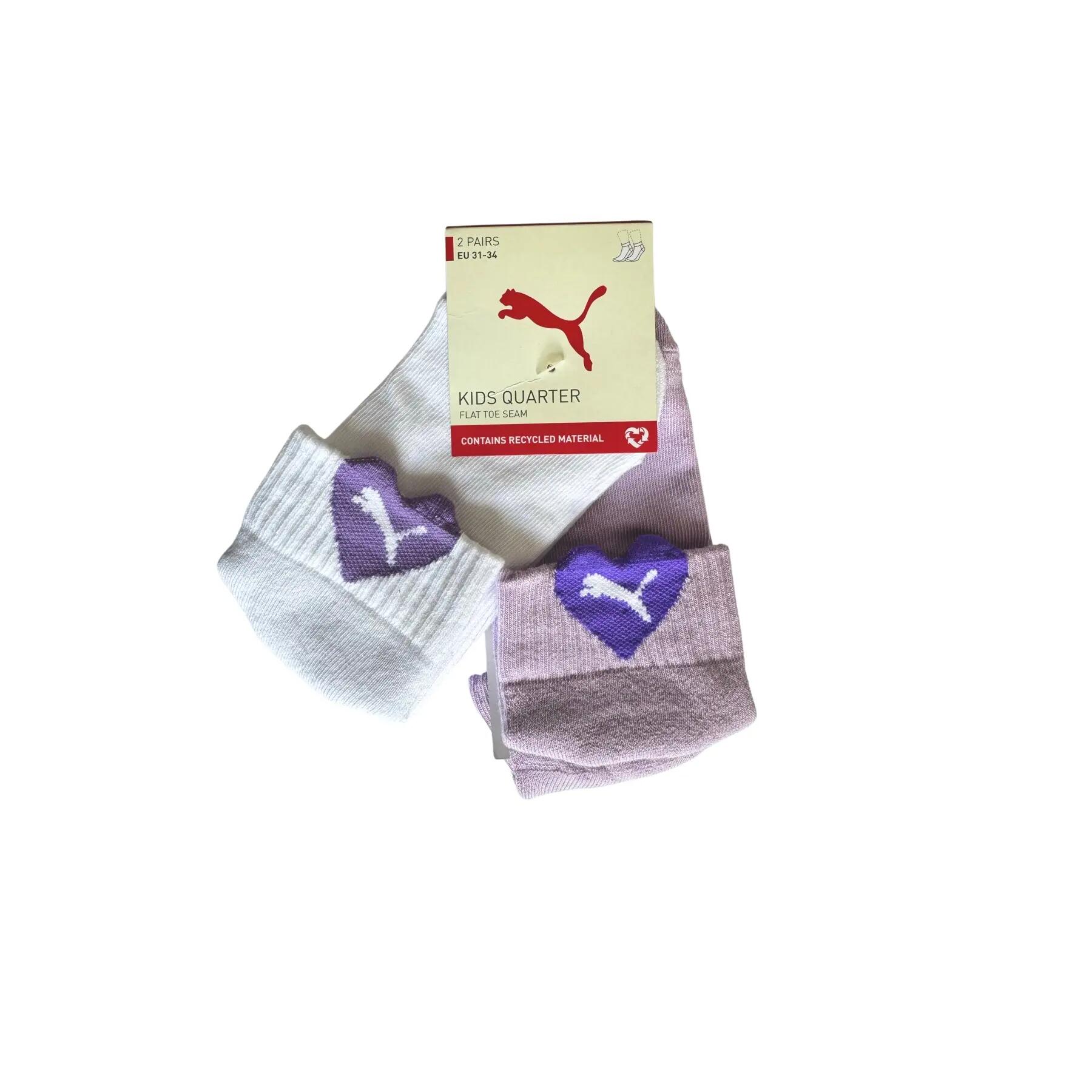 Meias infantis Puma KIDS HEART LOGO QUARTER 2-PACK 93865203 tamanho 31-34 3/4