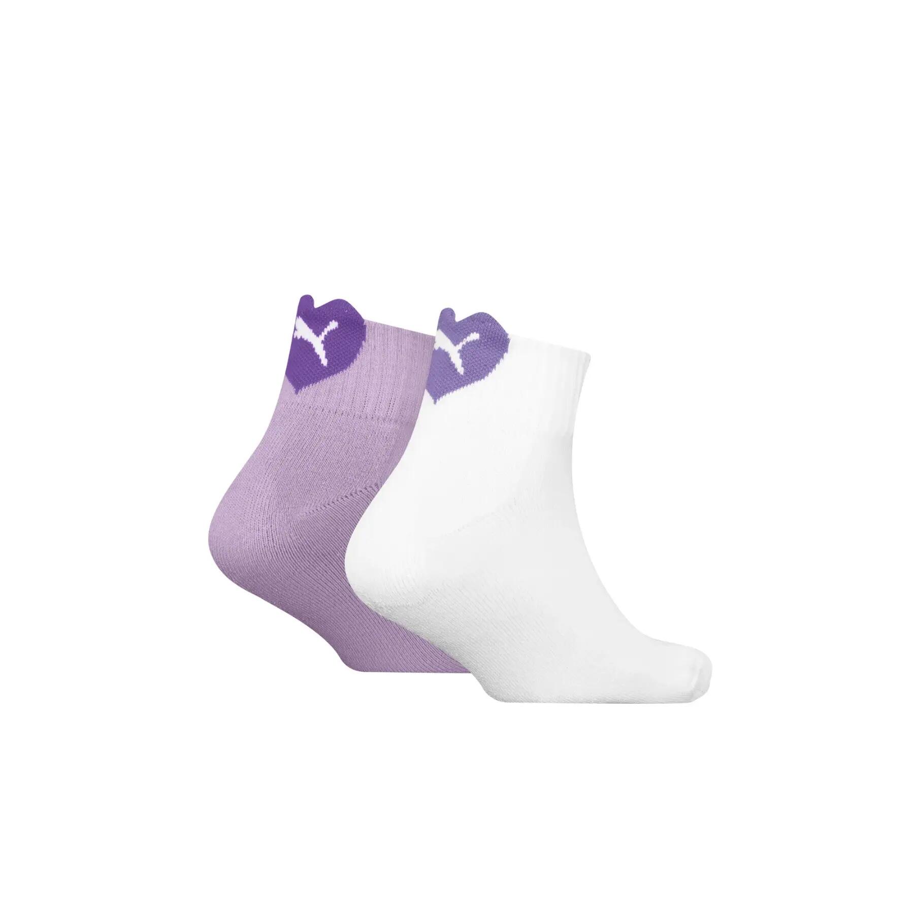 Meias infantis Puma KIDS HEART LOGO QUARTER 2-PACK 93865203 tamanho 31-34 2/4