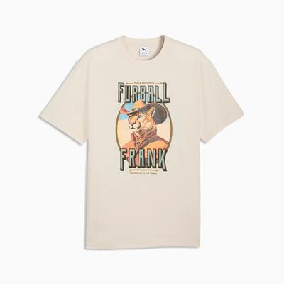 Puma graphic cat cowboy relaxed t-shirt voor heren, beige, maat s
