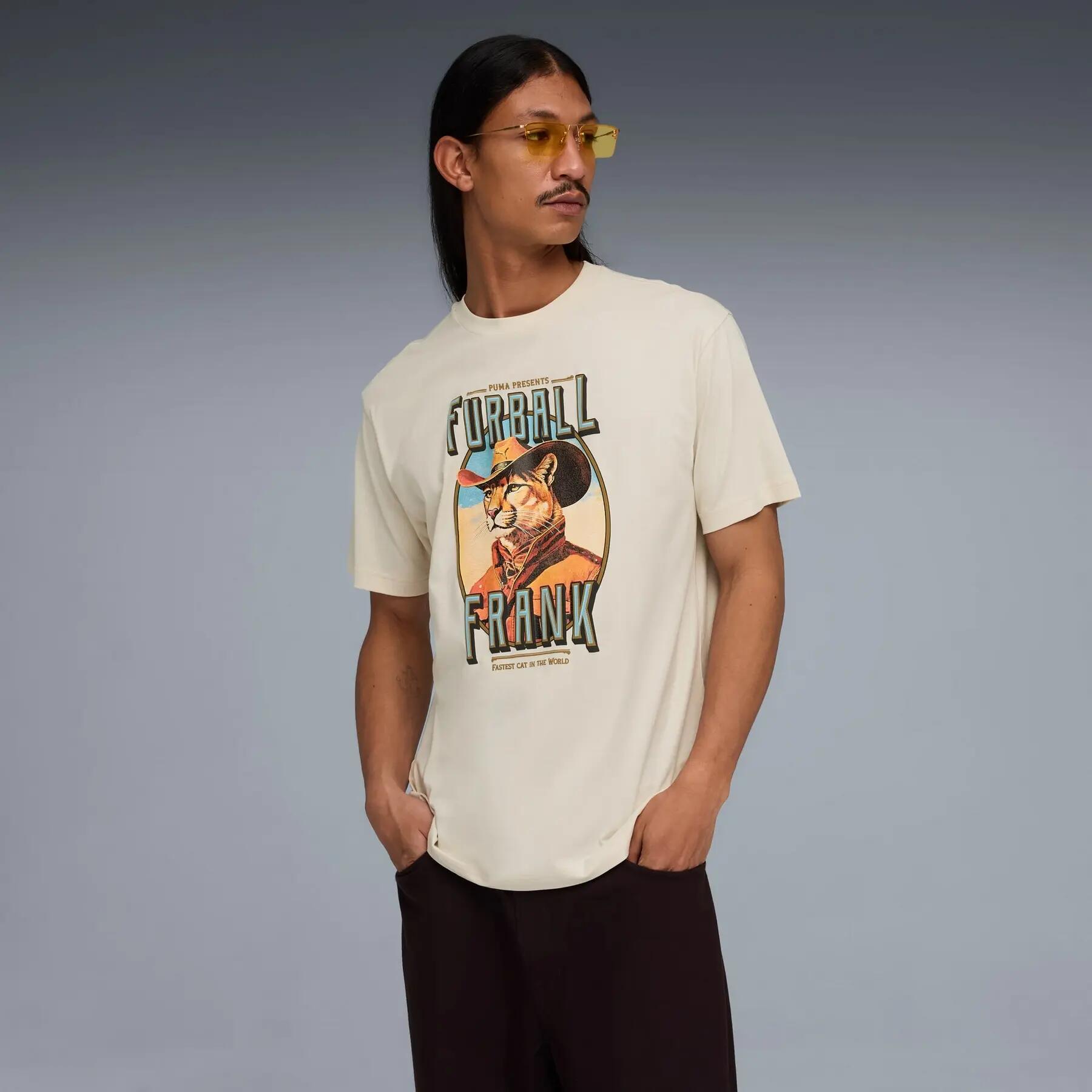 Heren T-shirt Puma GRAPHIC CAT COWBOY RELAXED beige maat L 3/5