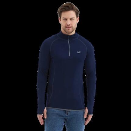 HALLDOR - Koszulka z Długim Rękawem - 100% Wełna Merino- 230 g/m² S, Granatowy