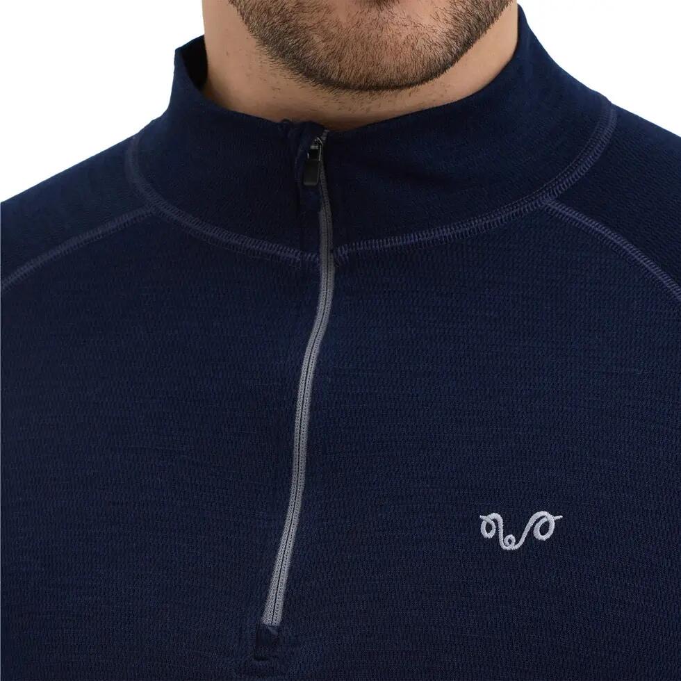 HALLDOR - Koszulka z Długim Rękawem - 100% Wełna Merino- 230 g/m² M, Granatowy 3/4