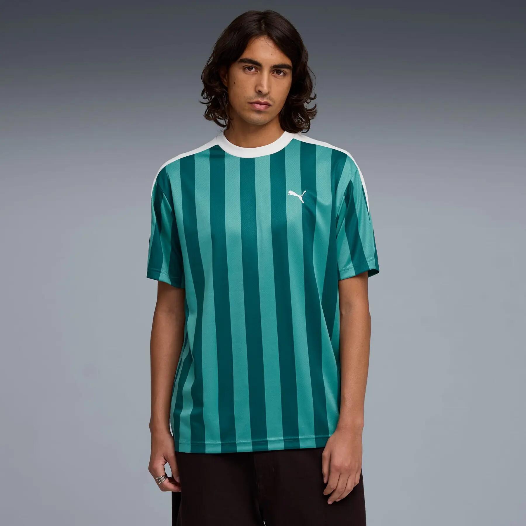 Puma ESS T7 RELAXED STRIPED FOOTBALL turquoise heren T-shirt maat XL 3/5