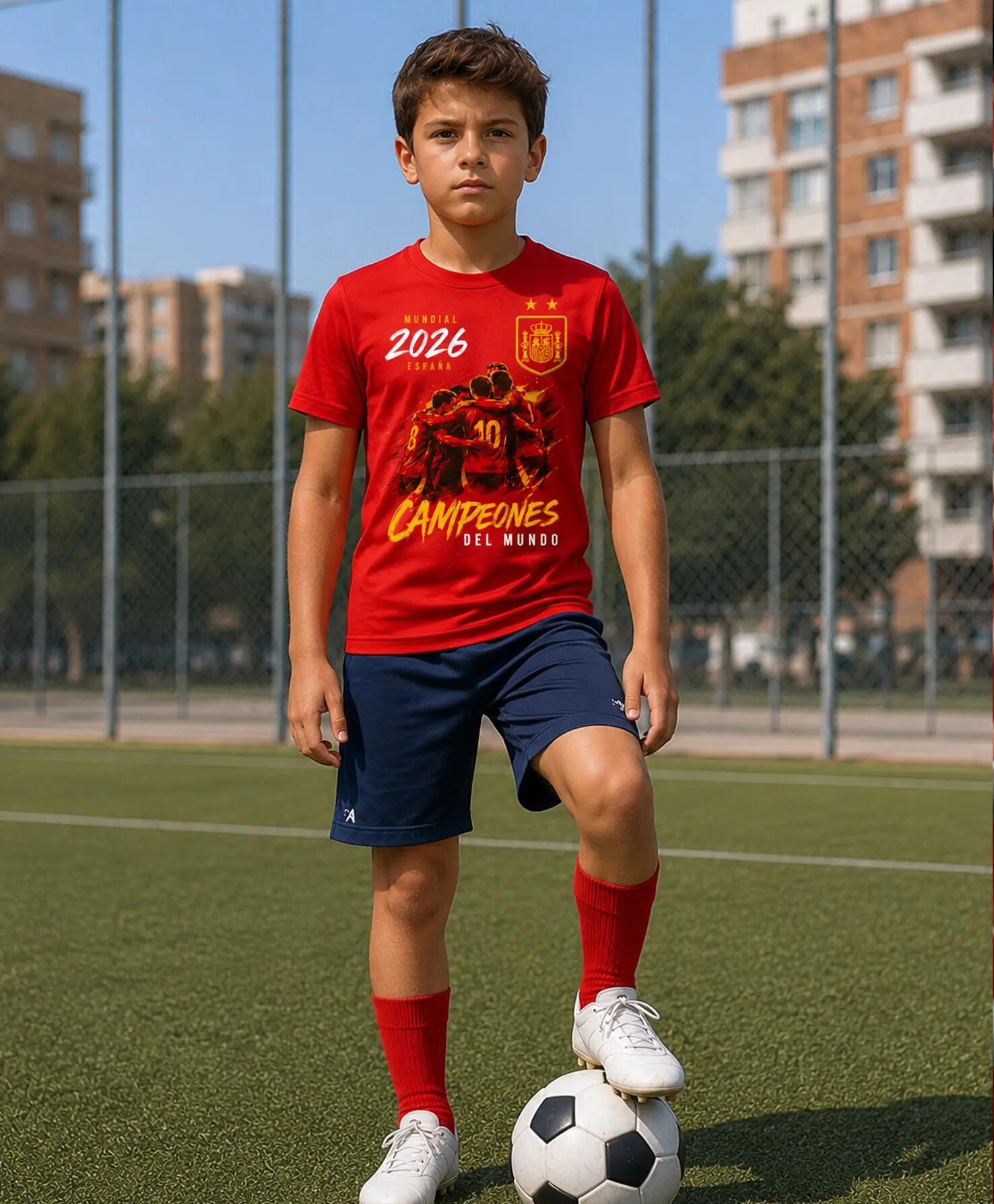 Camiseta manga corta de Niño España Campeones del Mundo 2026.Roja 2/4