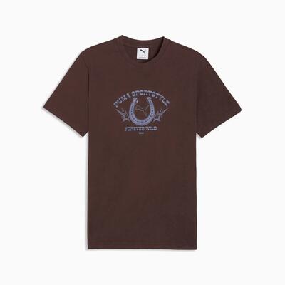 Puma graphic retro americana washed t-shirt voor heren, bruin, maat s