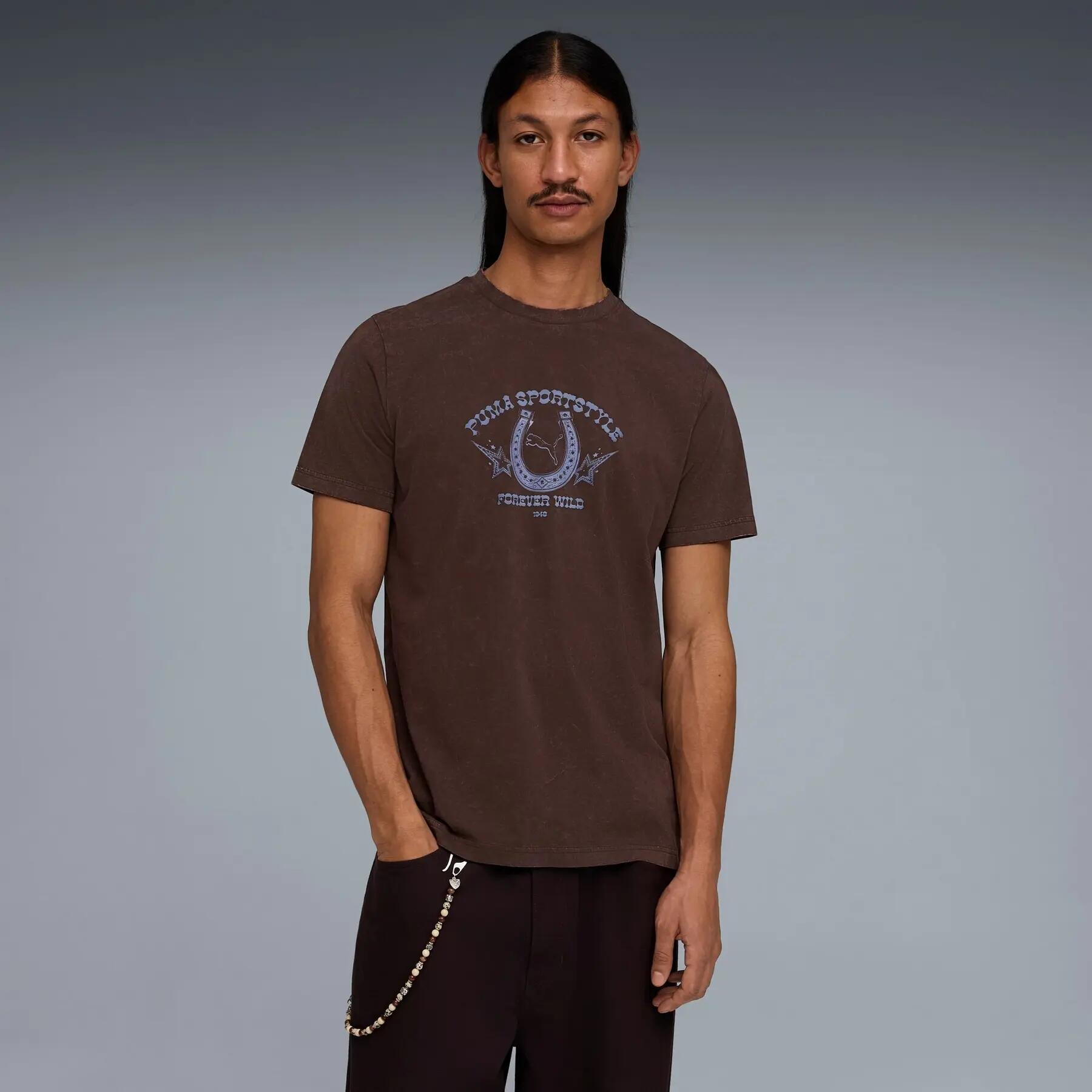 Puma GRAPHIC RETRO AMERICANA WASHED T-shirt voor heren, bruin, maat S 3/5