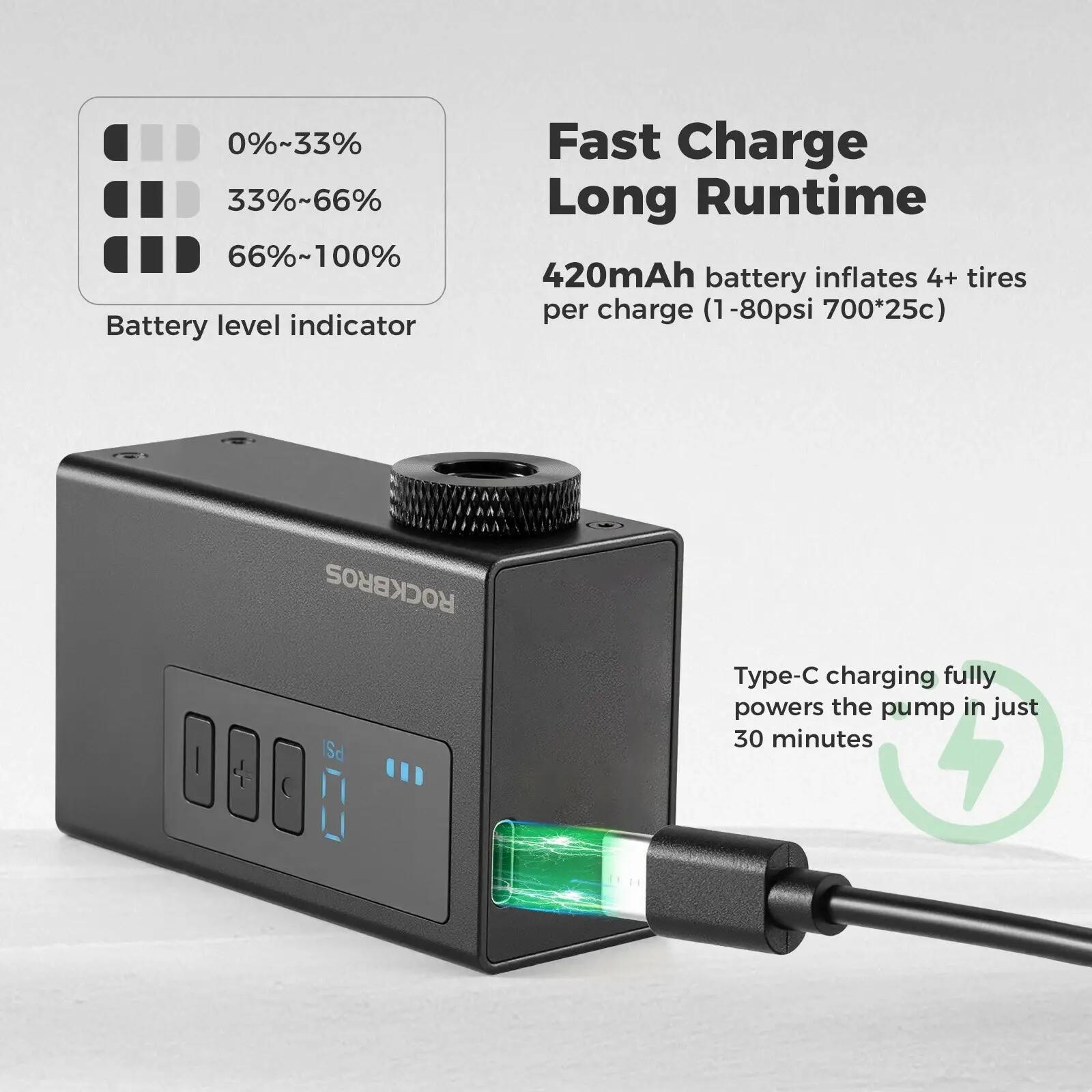 ROCKBROS Mini Elektrische Luftpumpe 120PSI Digitaldisplay 7/8