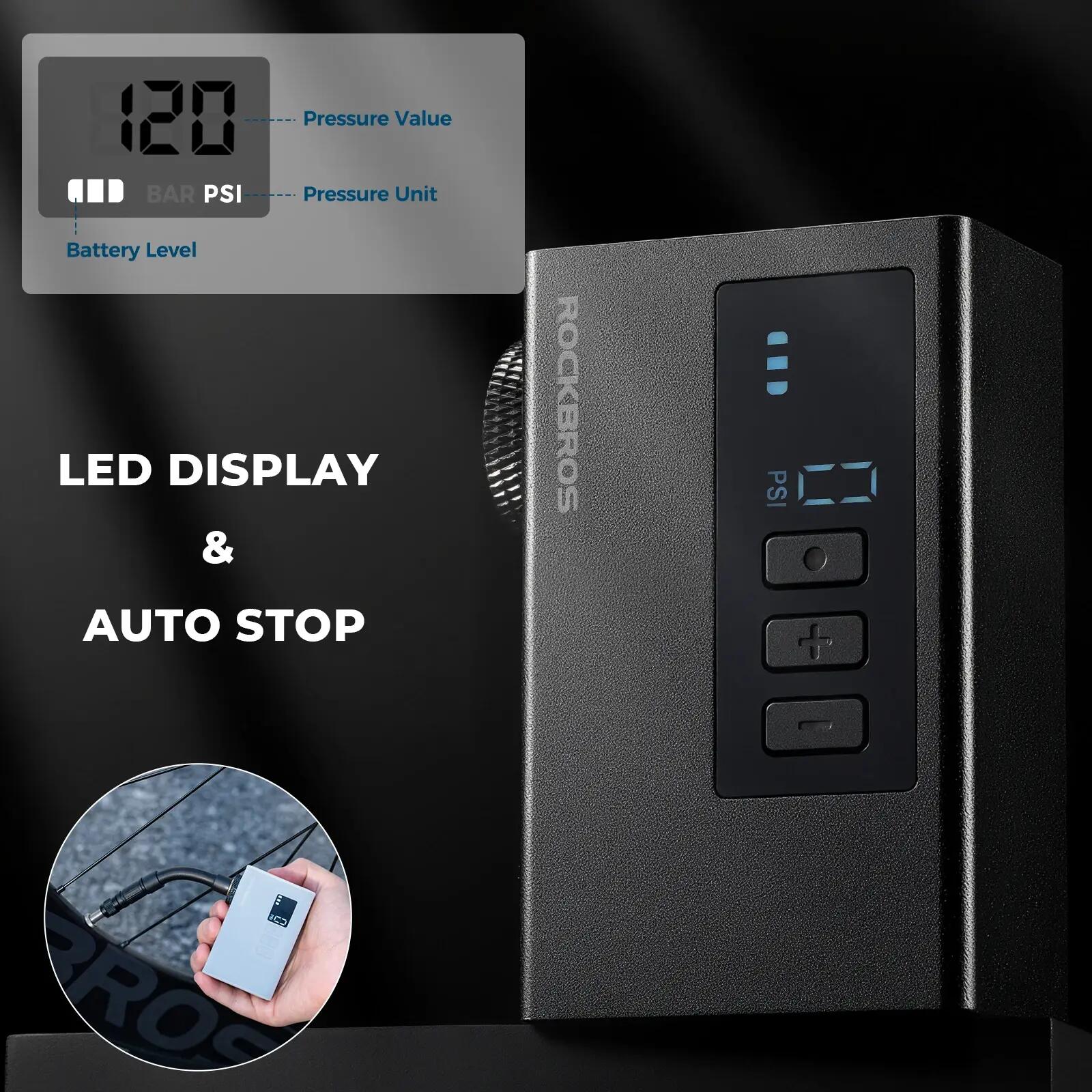 ROCKBROS Mini Elektrische Luftpumpe 120PSI Digitaldisplay 4/8