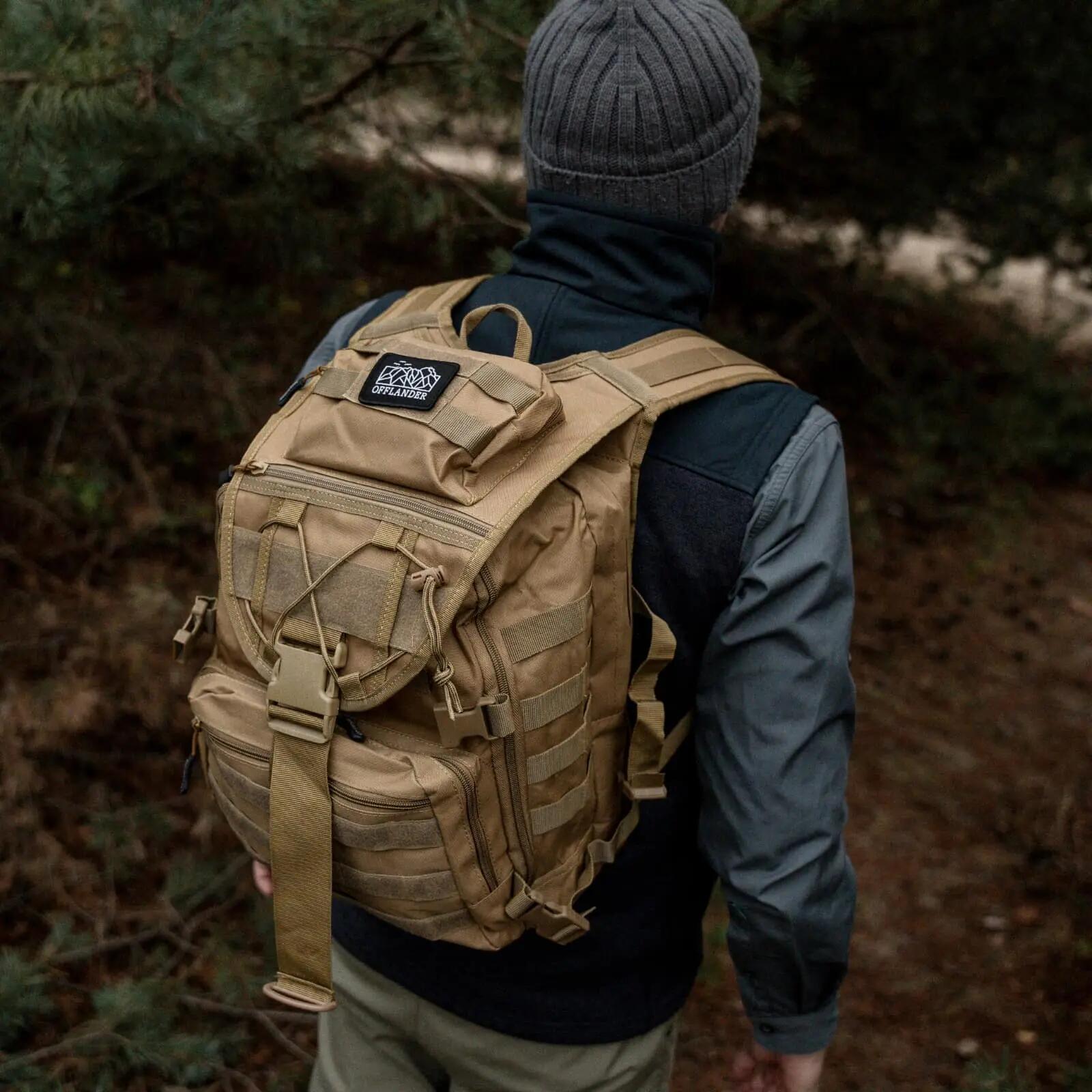 Mochila de sobrevivência OFFLANDER para caminhadas, 25 litros, cáqui. 6/6