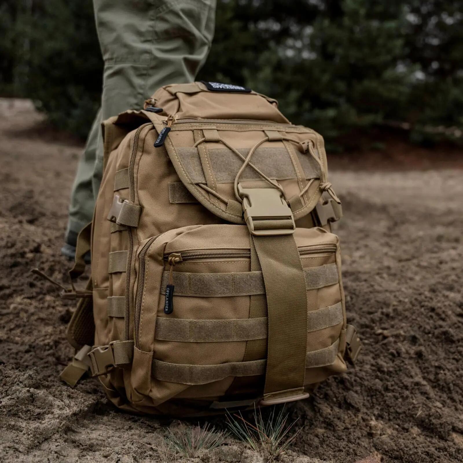 Mochila de sobrevivência OFFLANDER para caminhadas, 25 litros, cáqui. 5/6