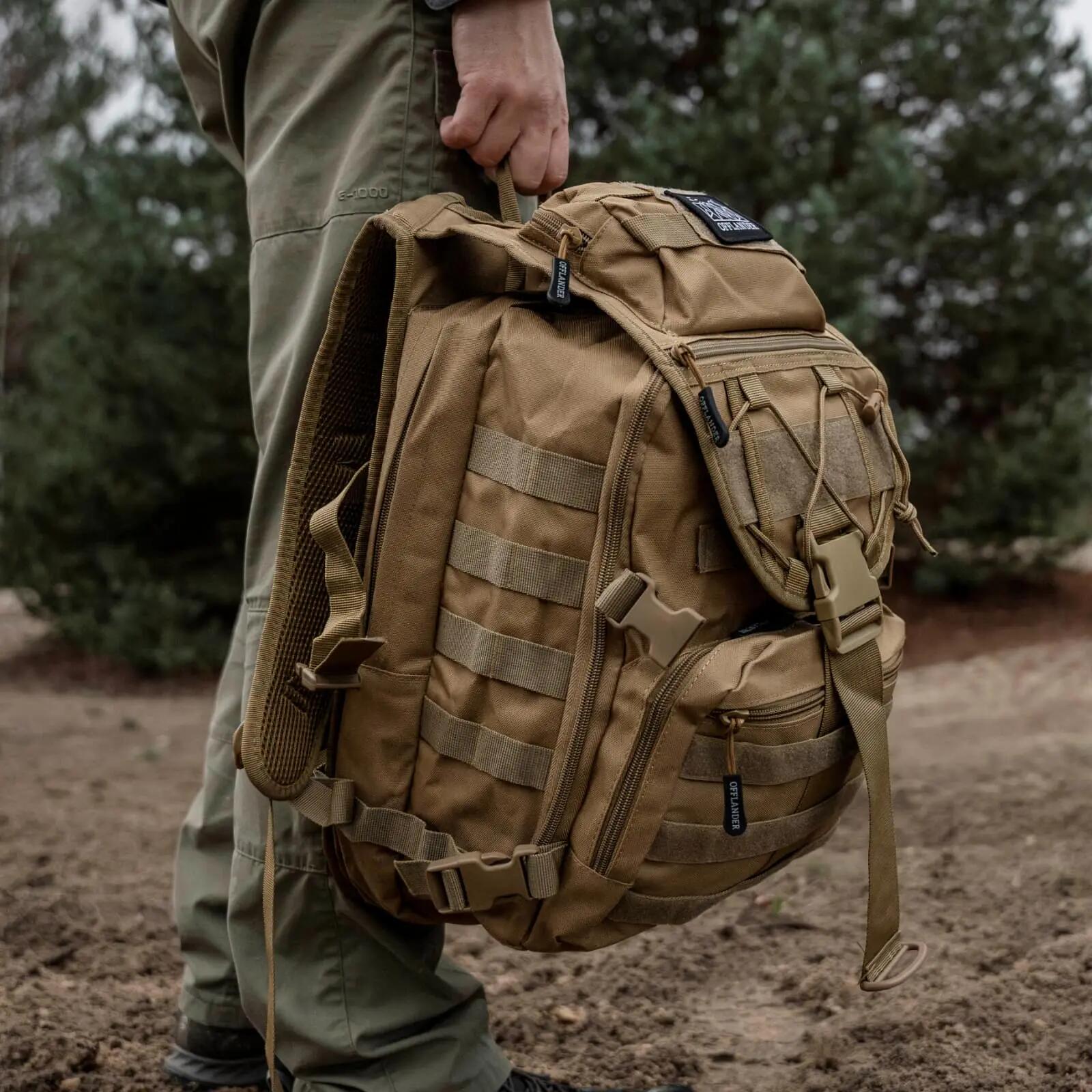 Mochila de sobrevivência OFFLANDER para caminhadas, 25 litros, cáqui. 4/6