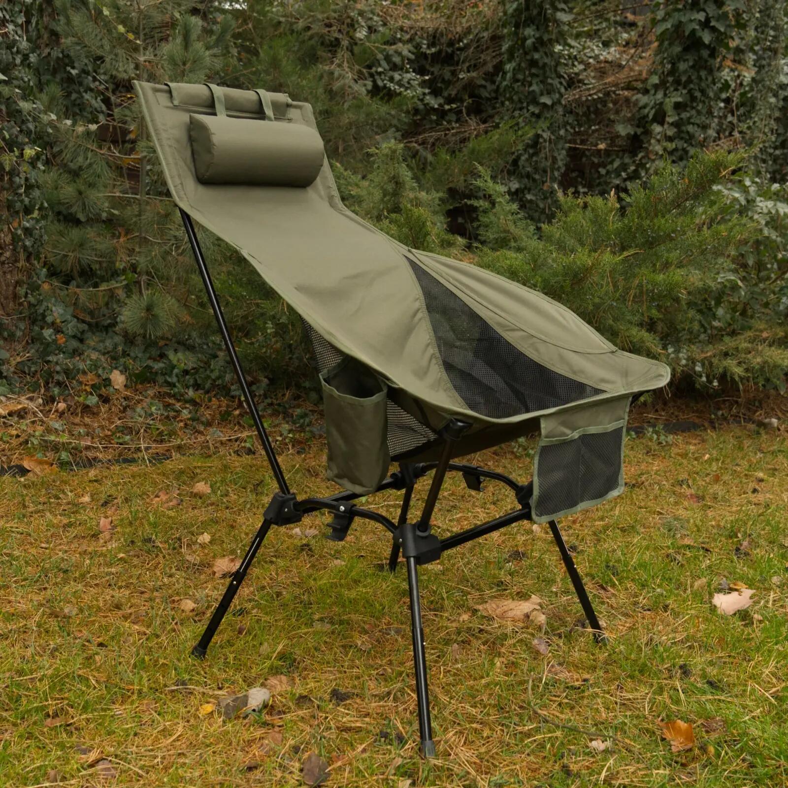Cadeira de camping grande OFFLANDER, dobrável, verde-oliva 3/6