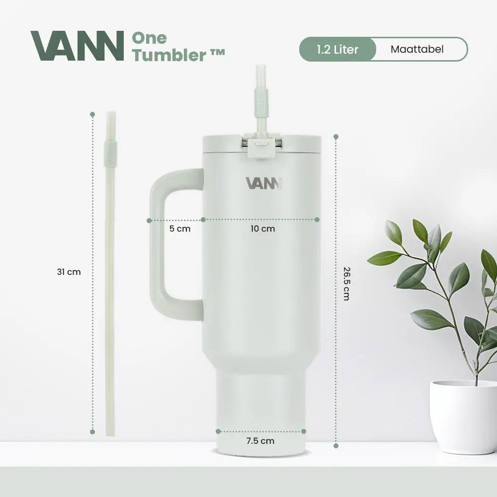 RVS drinkbeker met rietje - One Tumbler 1,2 L - lekvrij deksel - Arctic Sage 3/12
