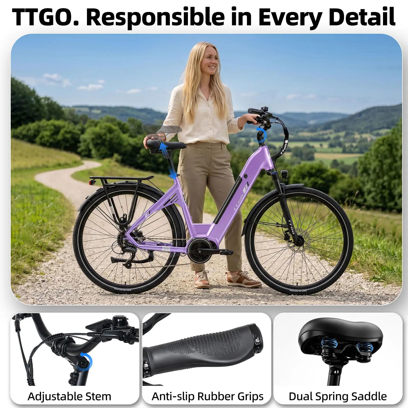 Elektrische fiets voor volwassenen TTGO C7SE batterij 36V18Ah banden 28 inch 11/15