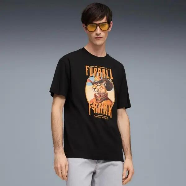 Puma GRAPHIC CAT COWBOY RELAXED heren T-shirt zwart maat XL 3/3