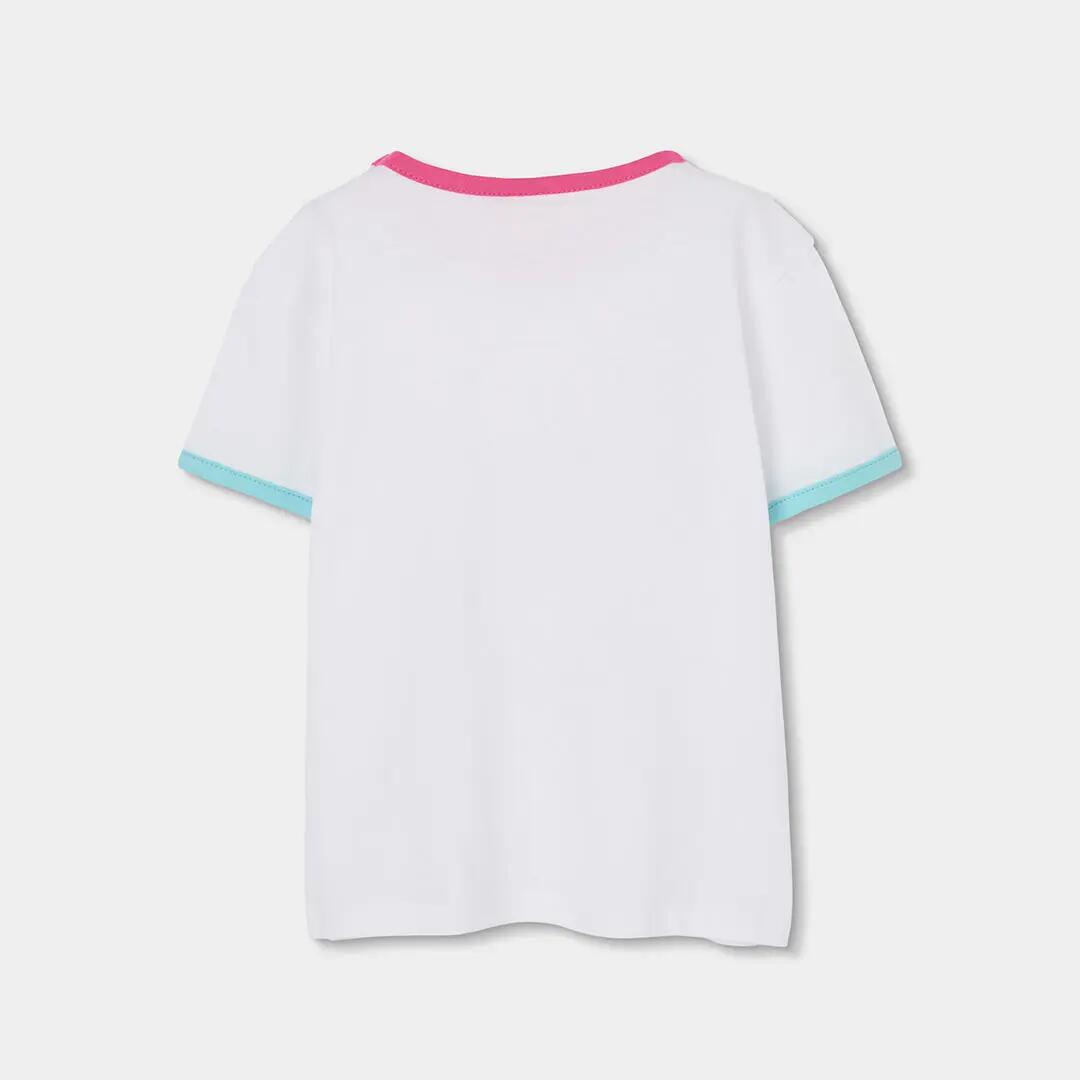 Camiseta de punto elástico para niña con estampado veraniego blanca 2/4