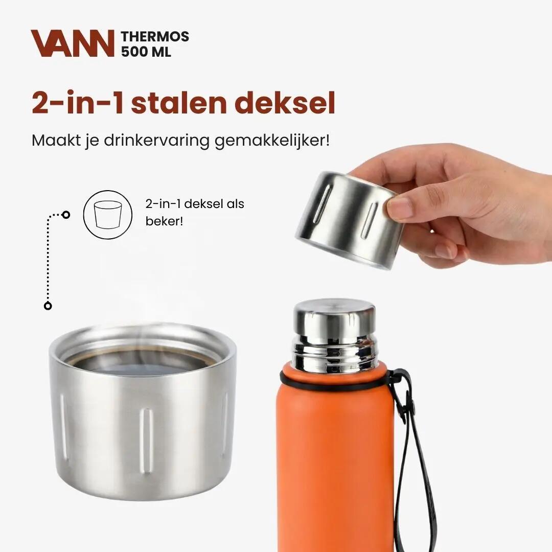 RVS thermosfles - Thermos 500 ml - houdt 12u warm - Oranje 5/11