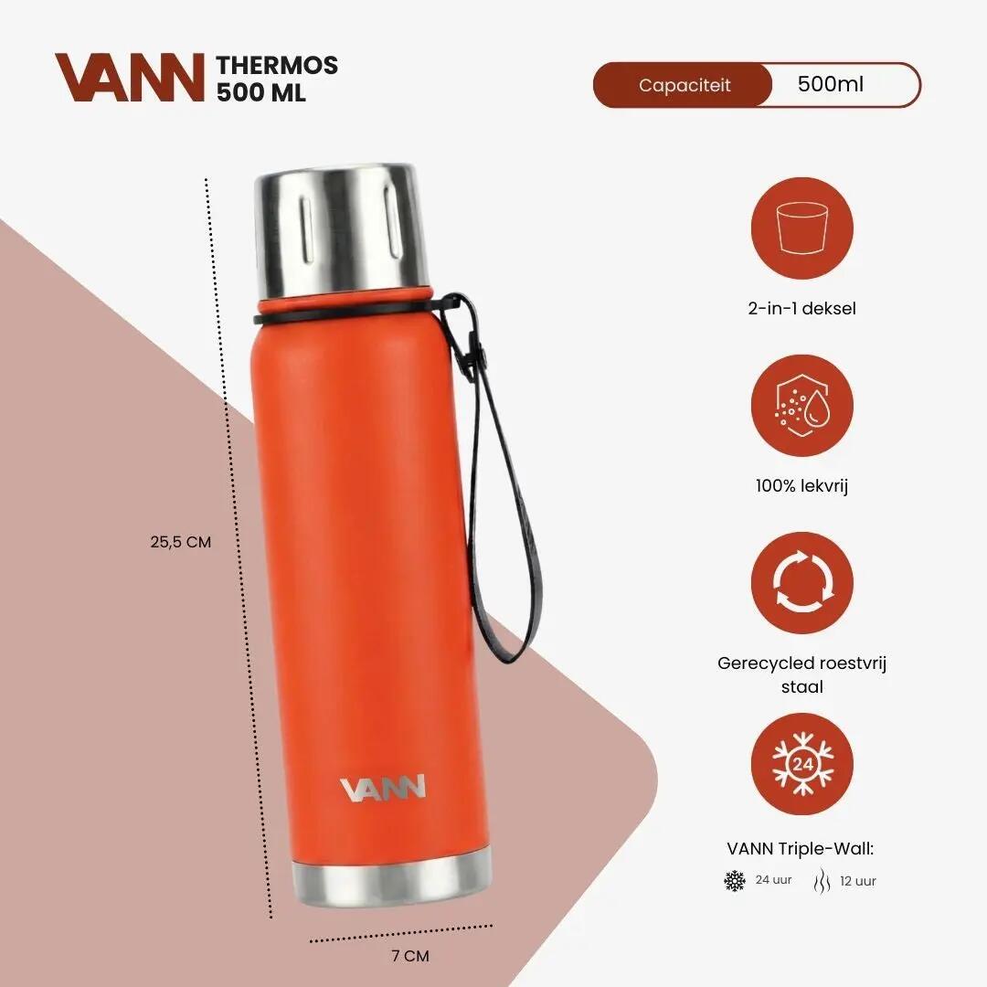 RVS thermosfles - Thermos 500 ml - houdt 12u warm - Oranje 2/11