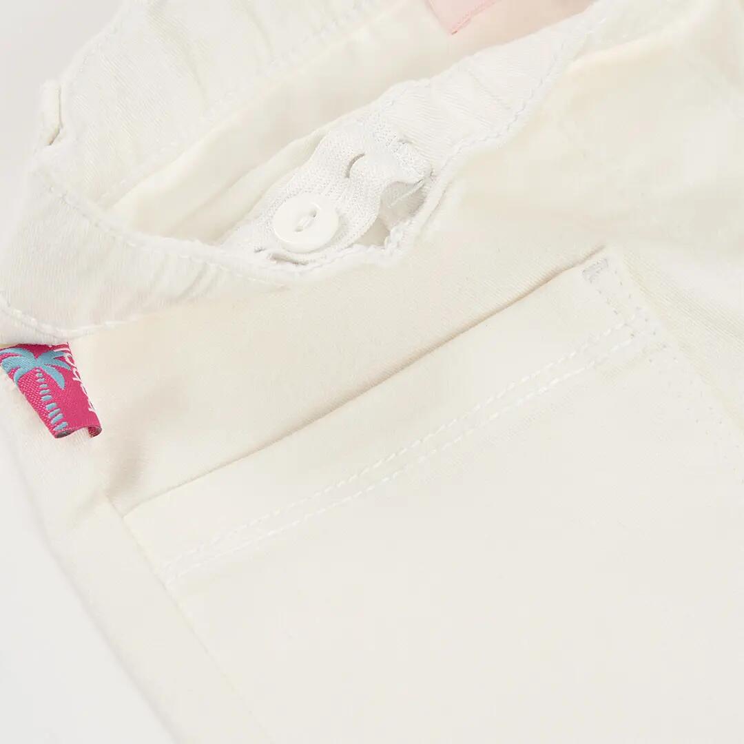 Pantalón de sarga elástica para niña de corte ancho blanco 3/4