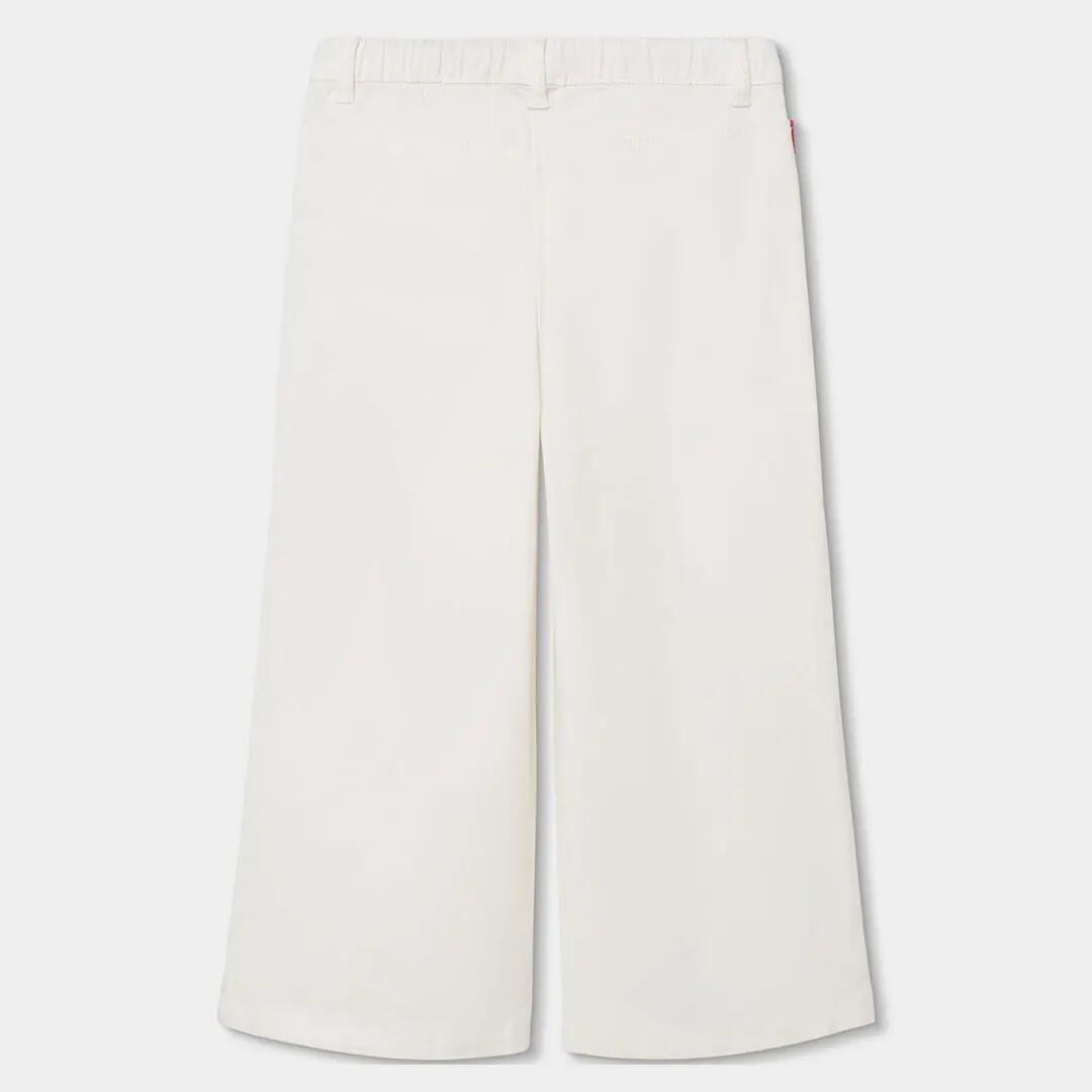 Pantalón de sarga elástica para niña de corte ancho blanco 2/4