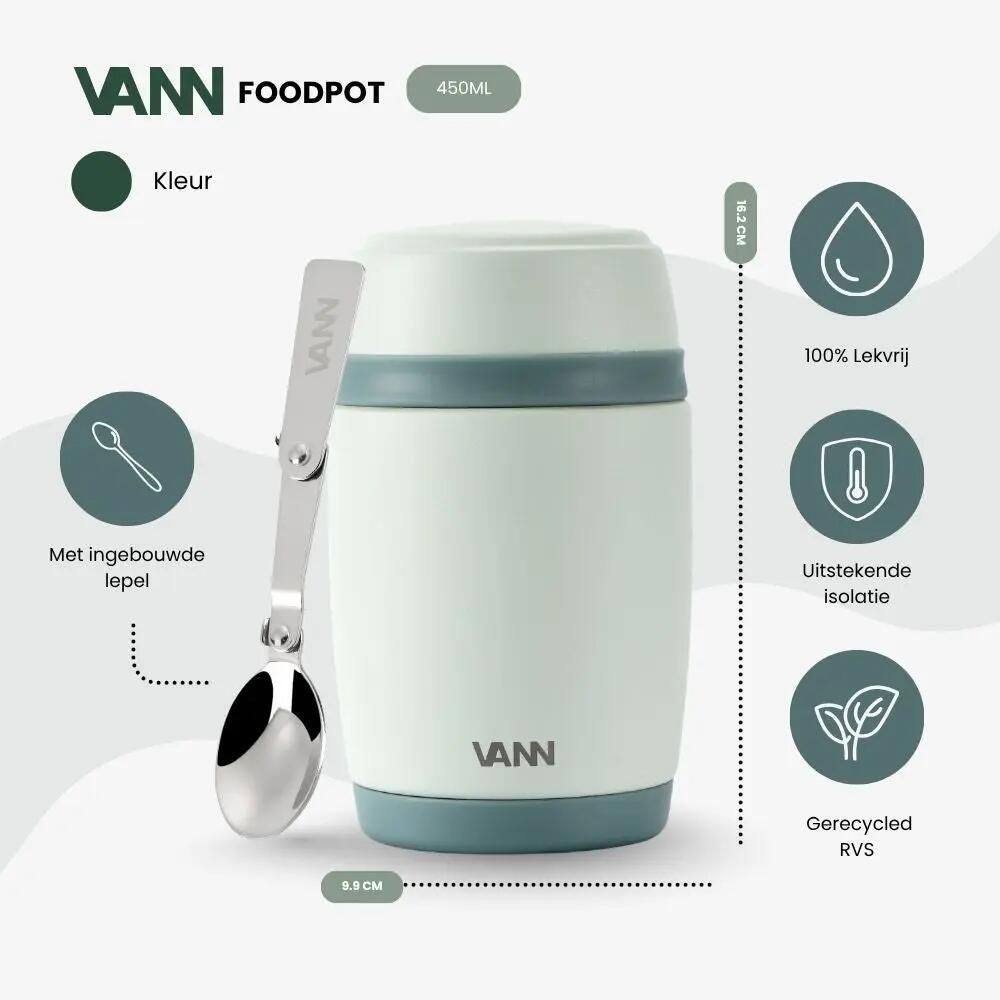RVS lunchpot - Lunchpot 450 ml - thermos, lekvrij - Sage 2/12