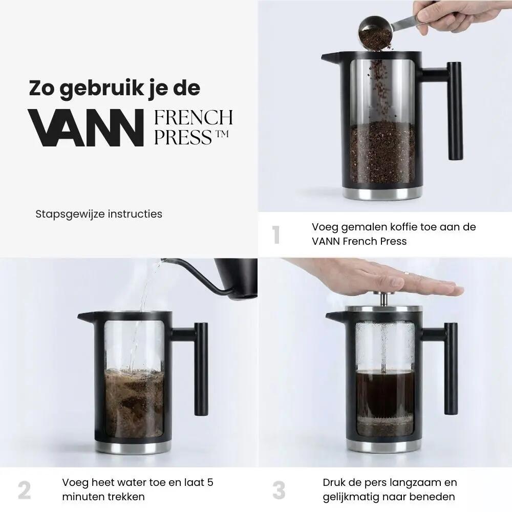 Koffiezetter - Camping - Unisex - French Press 1 L - Dubbelwandig RVS 8/10