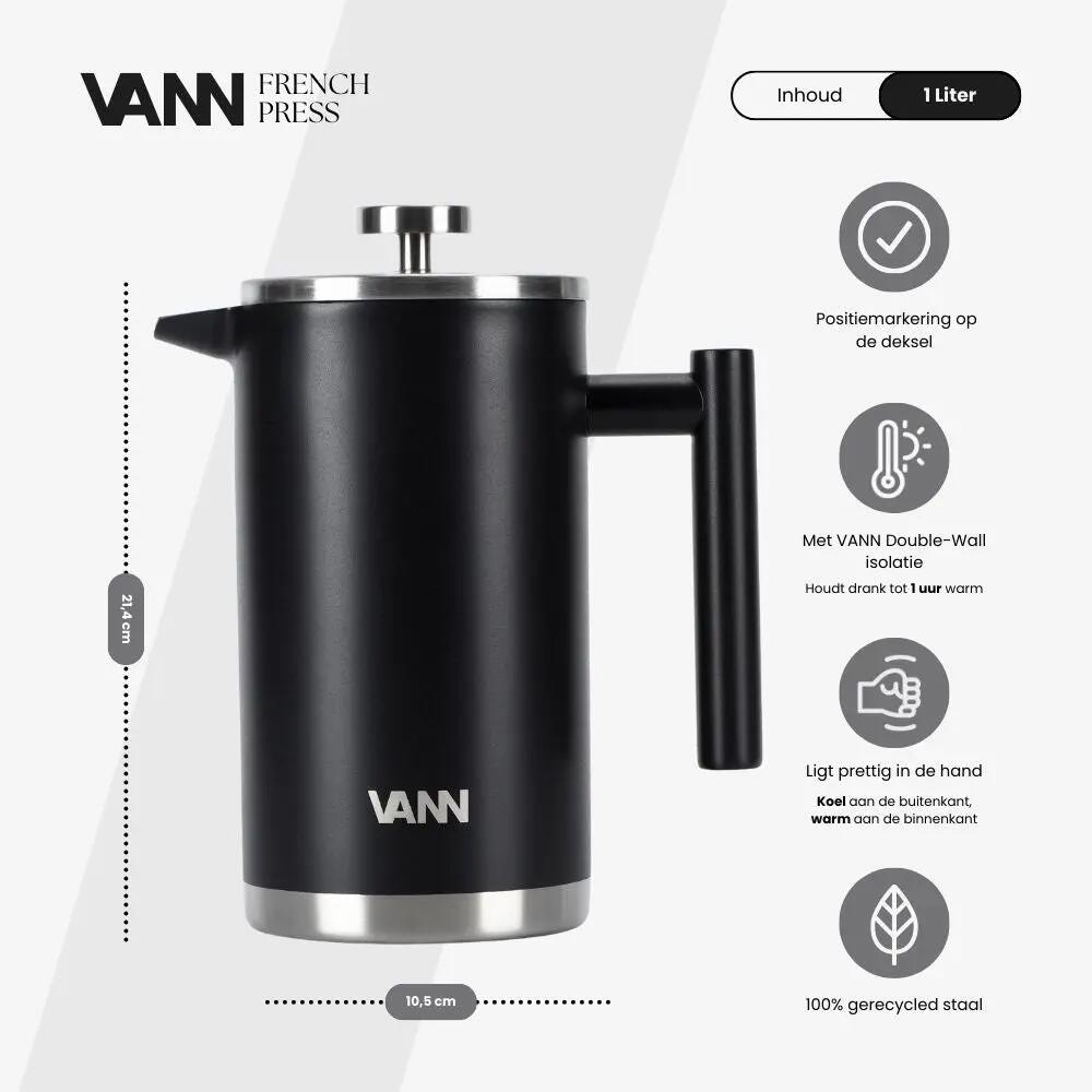 Koffiezetter - Camping - Unisex - French Press 1 L - Dubbelwandig RVS 4/10