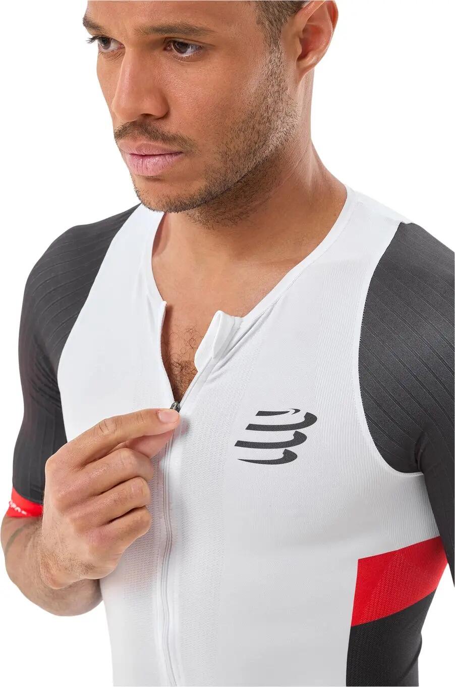 Maglia a maniche corte Compressport Stream bianco/nero/rosso da uomo 3/4