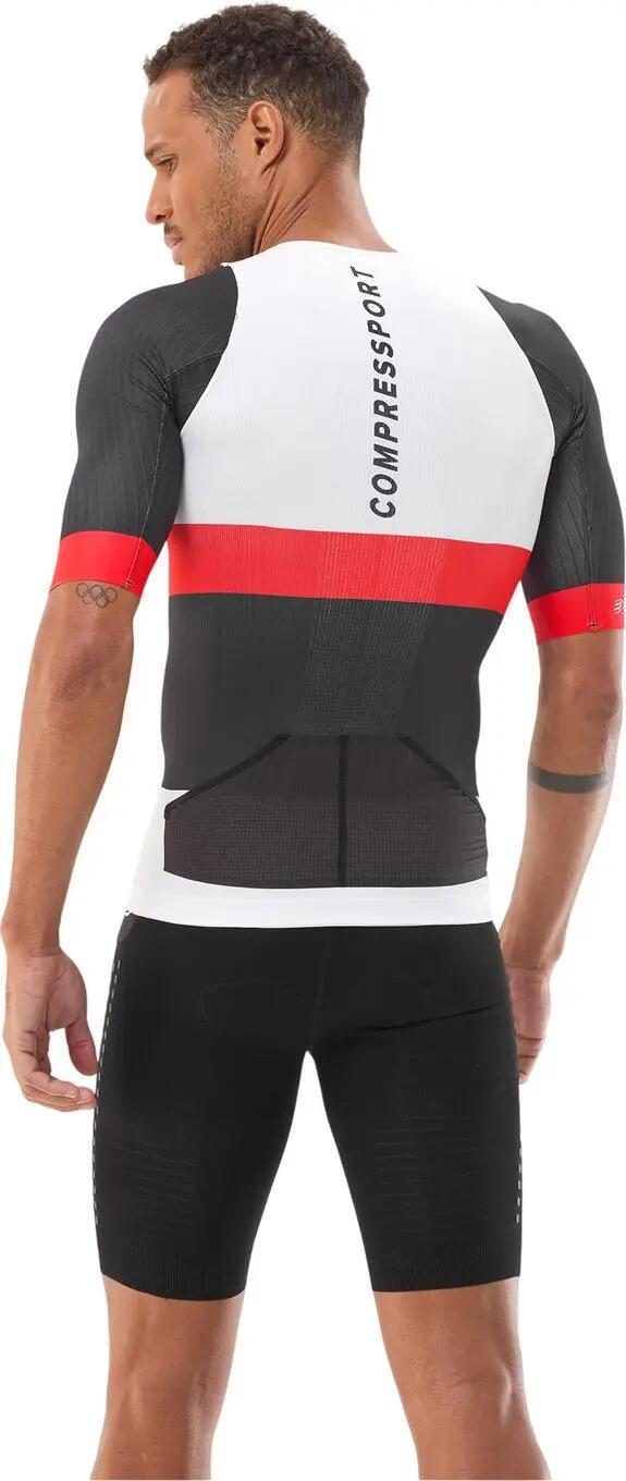Maglia a maniche corte Compressport Stream bianco/nero/rosso da uomo 2/4