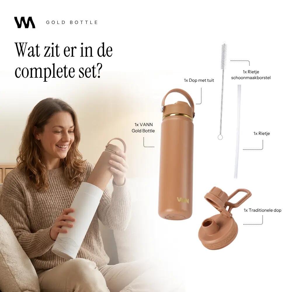 RVS drinkfles - Gold Bottle 650 ml - 3-wandig geïsoleerd - Macchiato 7/9