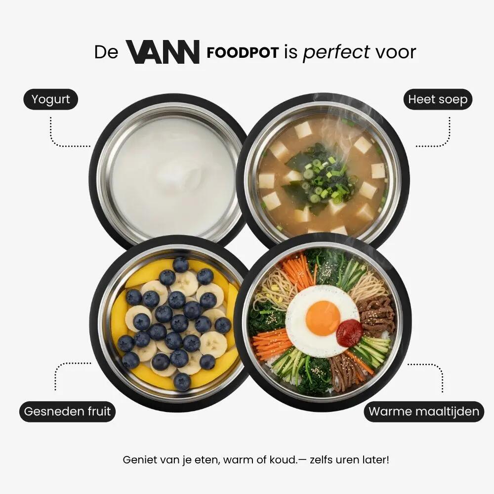 RVS lunchpot - Lunchpot 450 ml - thermos, lekvrij - Zwart 6/12