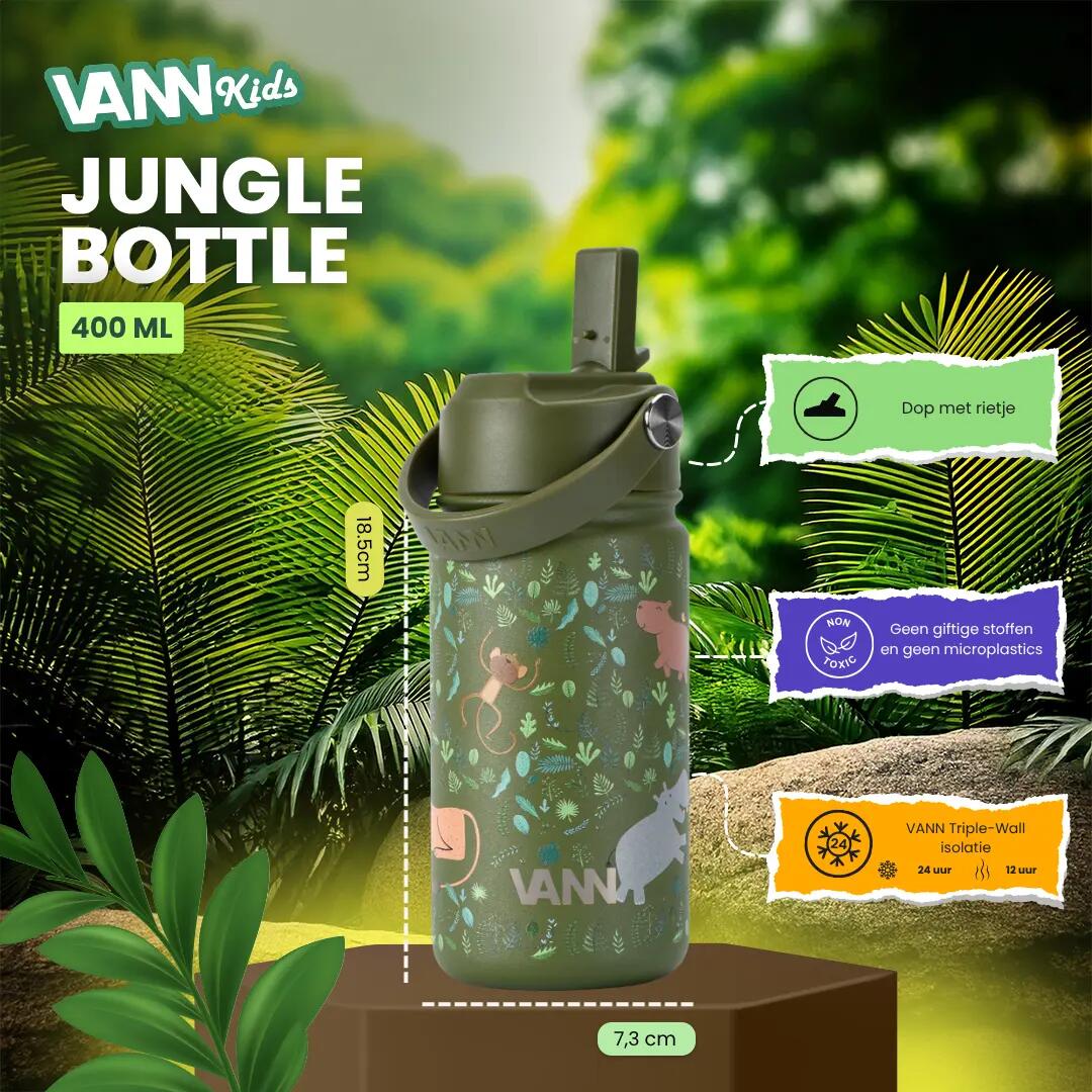 Drinkfles - School - Kids - 400 ml - Isolerend, RVS - Jungle 2/9