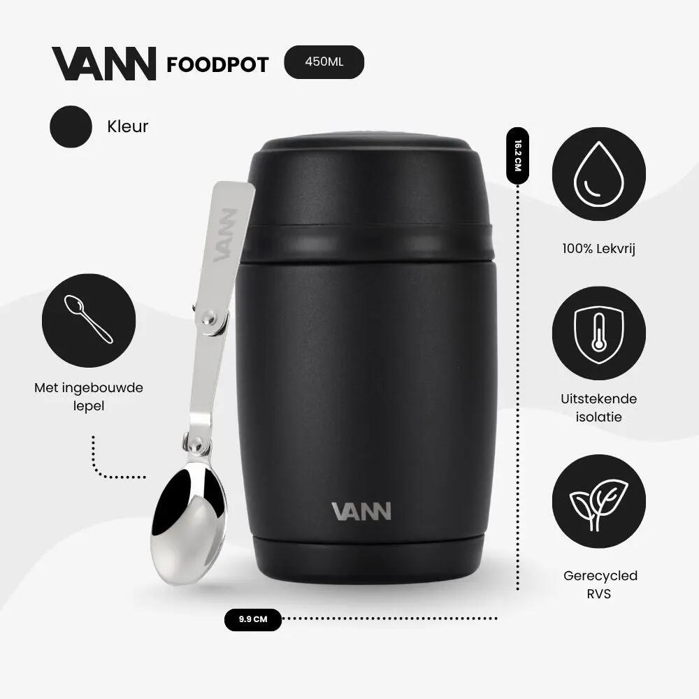 RVS lunchpot - Lunchpot 450 ml - thermos, lekvrij - Zwart 2/12