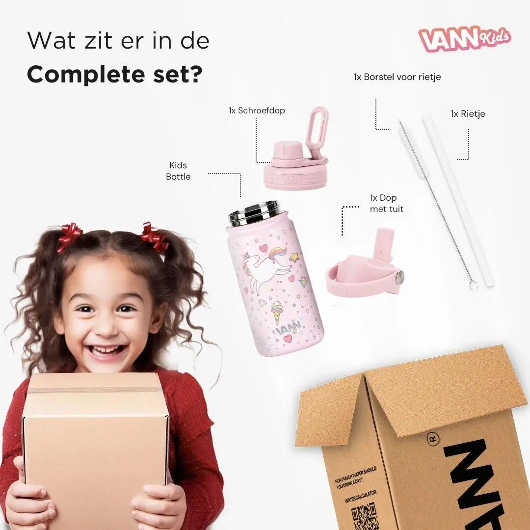 RVS kinderdrinkfles met rietje - Kids Bottle 400 ml - Unicorn 6/9