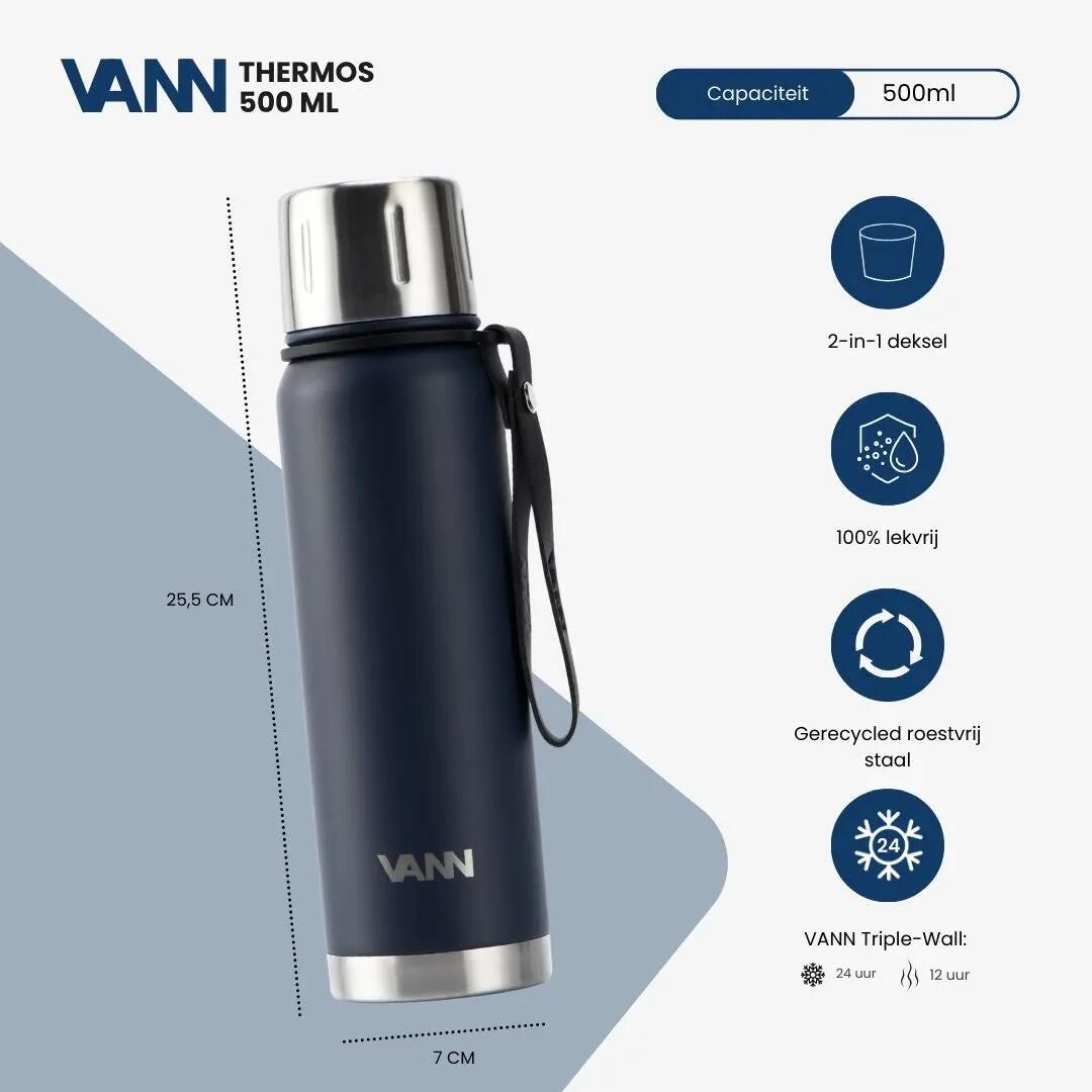 RVS thermosfles - Thermos 500 ml - houdt 12u warm - Donkerblauw 2/11