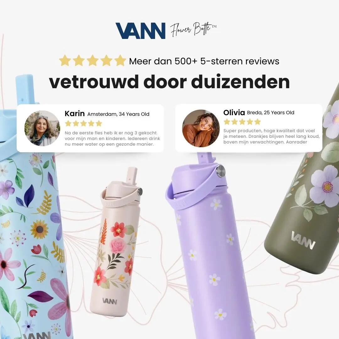 RVS drinkfles met rietje - Flower Bottle 650 ml - Geel 7/8