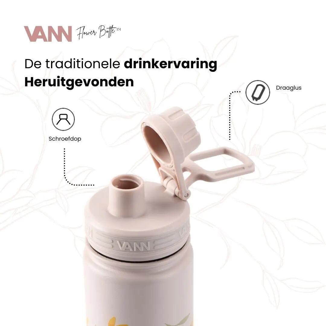 RVS drinkfles met rietje - Flower Bottle 650 ml - Pastel 4/8