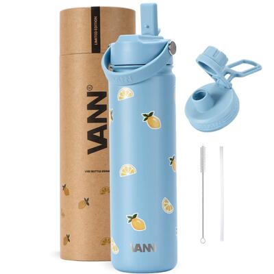 Drinkfles - vibe bottle 650 ml - 3-wandig rvs met print - lemon