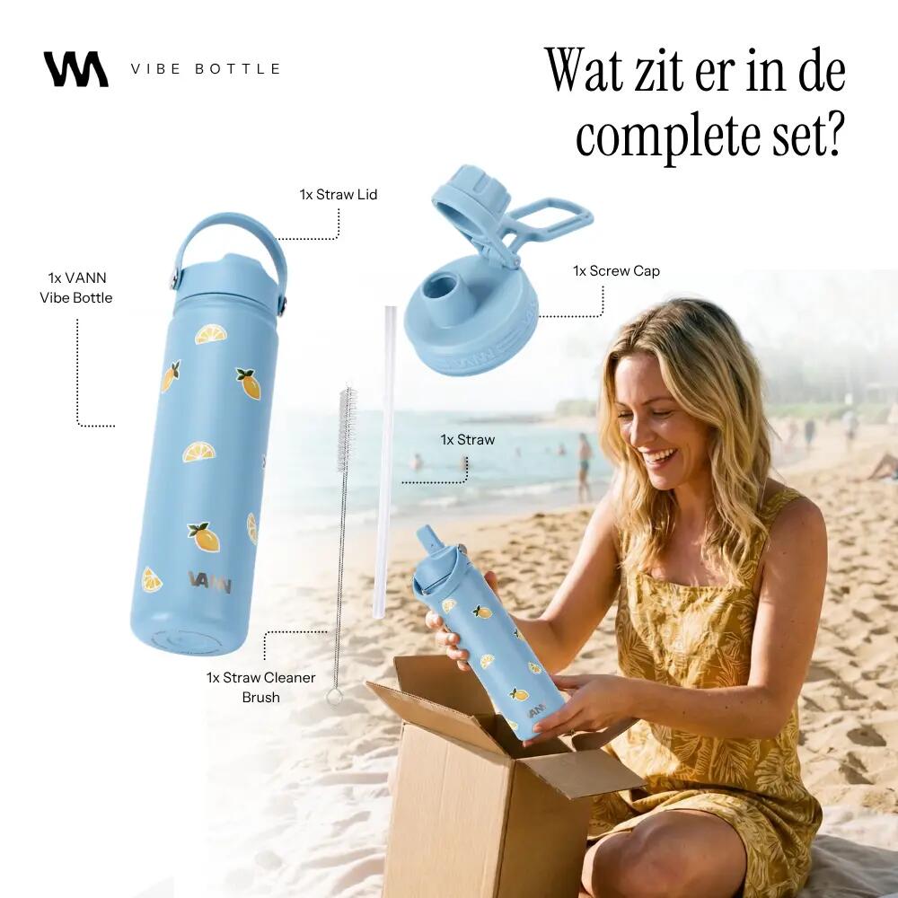 Drinkfles - Sport - Unisex - Vibe Bottle 650 ml - 3-wandig RVS gerecycled, Lemon 8/10